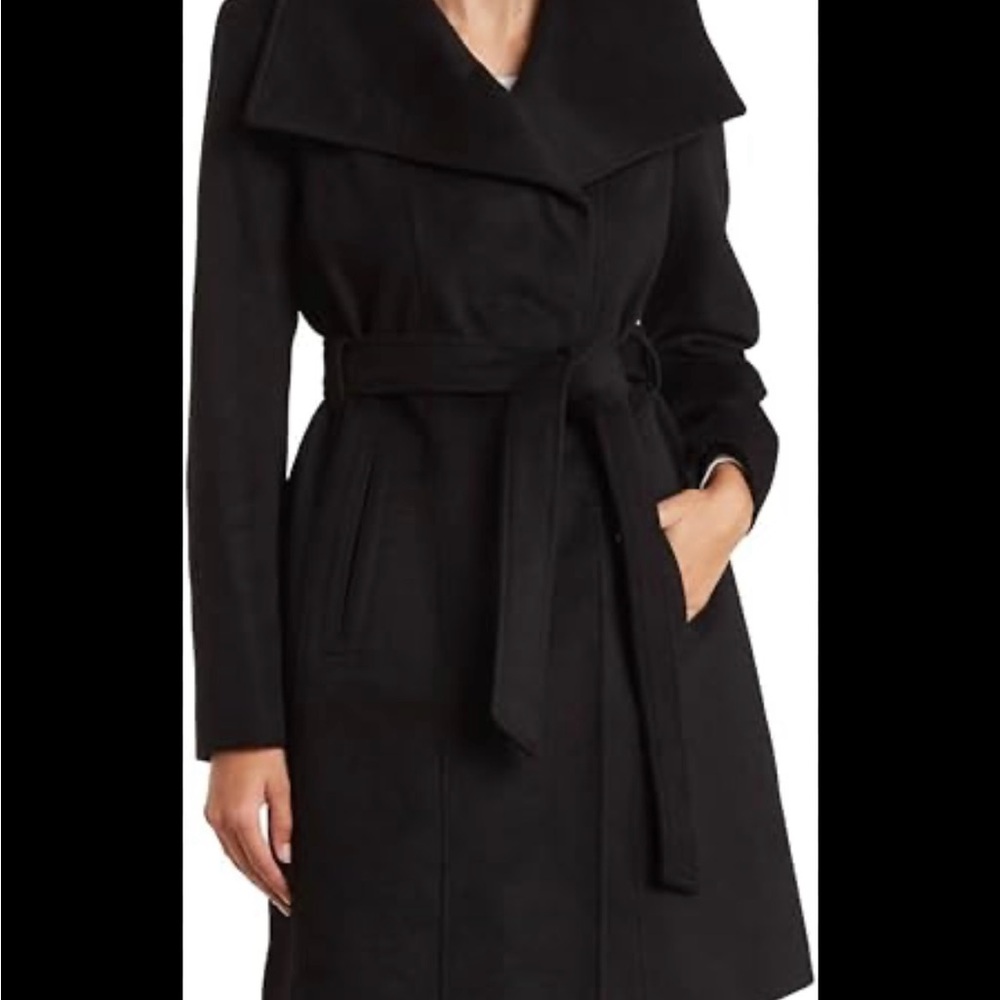 Michael Kors Wool-Blend Wrap Coat in Navy color